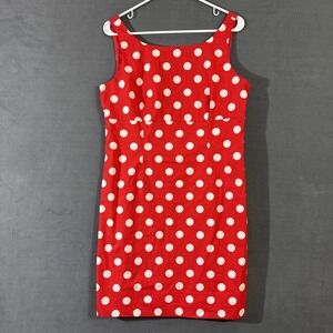 New York and Company 10 Dress Red Polka Dot Pinup Retro Side Zip Cotton Stretch